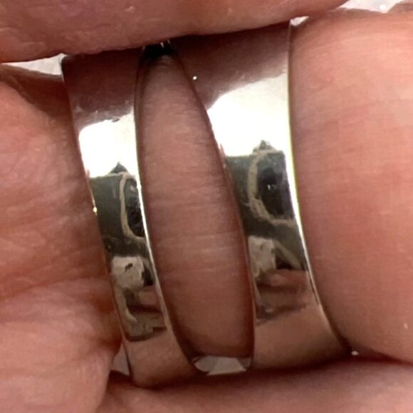 Wedding Ring Set Clear Cubic Zirconias Sz 8.5 27.3mm wide 9 rows Pave Cluster - Picture 6 of 12